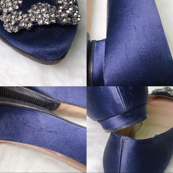 ❤️SOLD❤️Manolo Blahnik hangisi flats navy 37.5 - Picture 7 of 7
